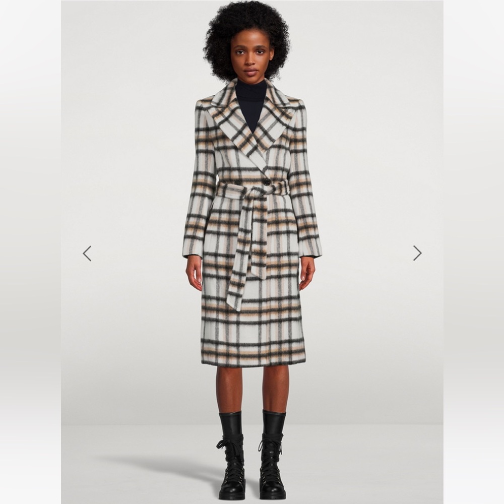 ♥️🥰❤️ MACKAGE SIENNA PLAID BELTED COAT SIZE L